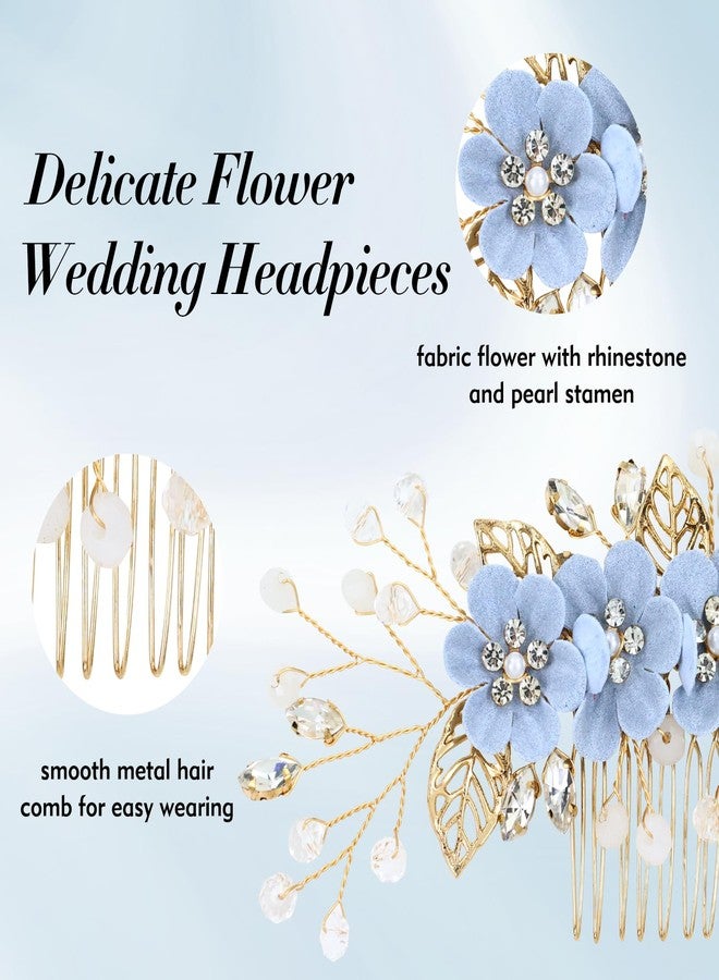 Dizila 20 Pieces Bridal Wedding Party Prom Rhinestone Pearl Light Blue Flower Hair Side Combs Slides+U-shaped Flower Hair Pins+Twist Spiral Pearl Hair Pins Headpieces for Brides Bridesmaids Women Girl - Image 5